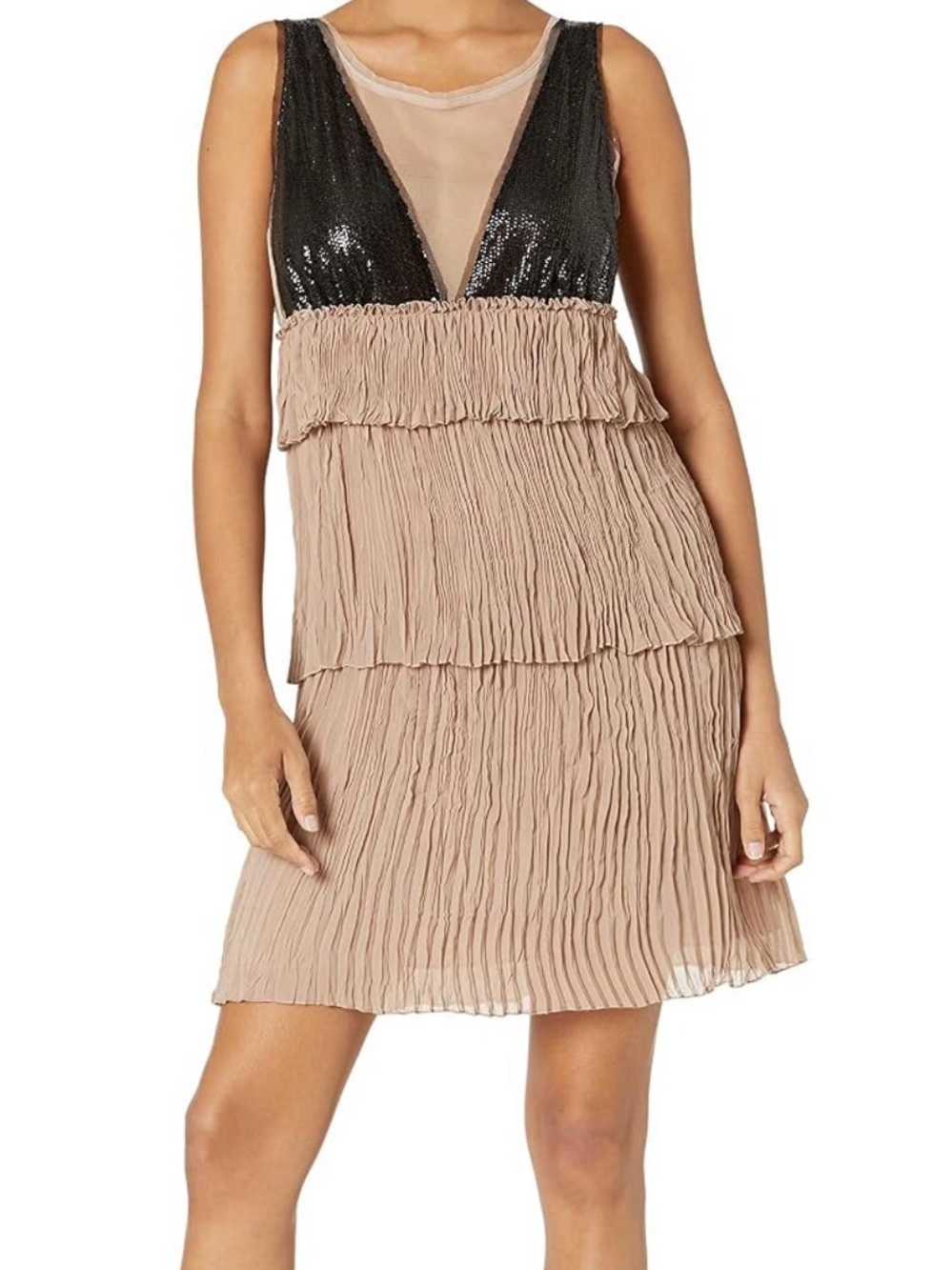 NWT BCBGMAXAZRIA Averil Celebrity Style Sequin Pleated Dress S 1920s Inspired